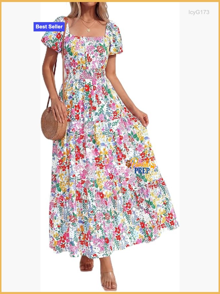 Floral Maxi Dress With Pockets, Smocked Waist, Lightweight Polyester